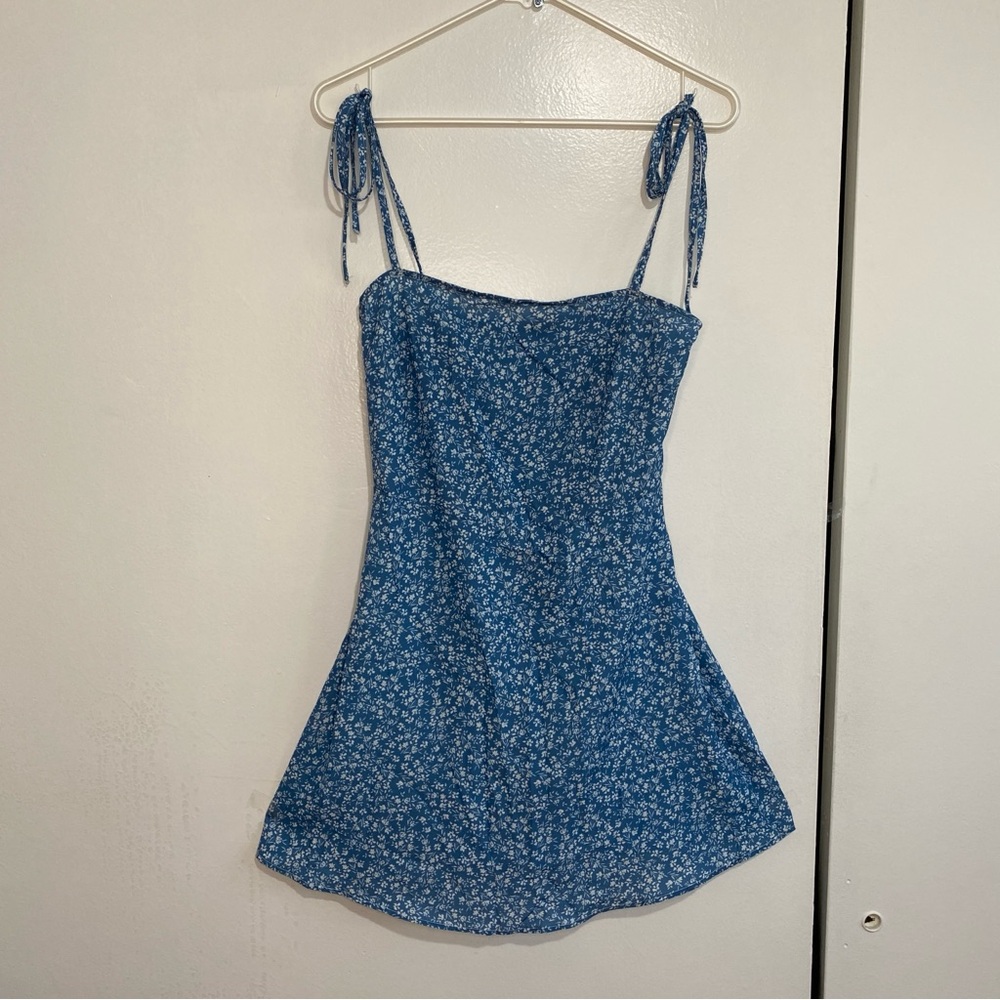 Blue Floral Spaghetti Strap Dress